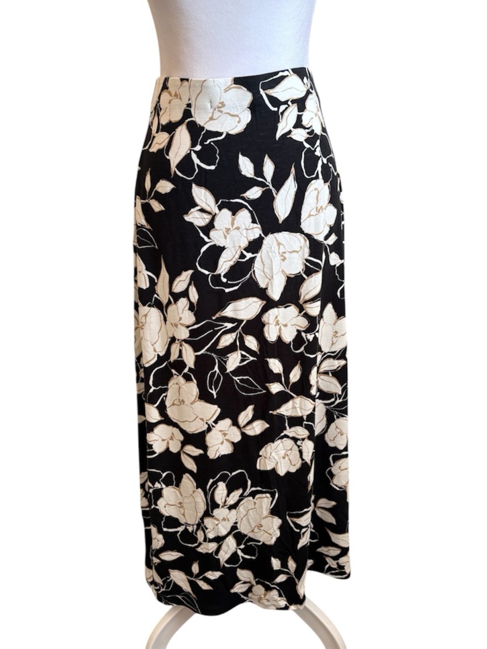 J Jill Black Floral Pull On Maxi Skirt XS